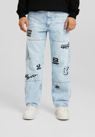 Herren Jeans | Bershka EMBROIDERED BAGGY - Jeans Straight Leg - light blue/hellblau - IX42579